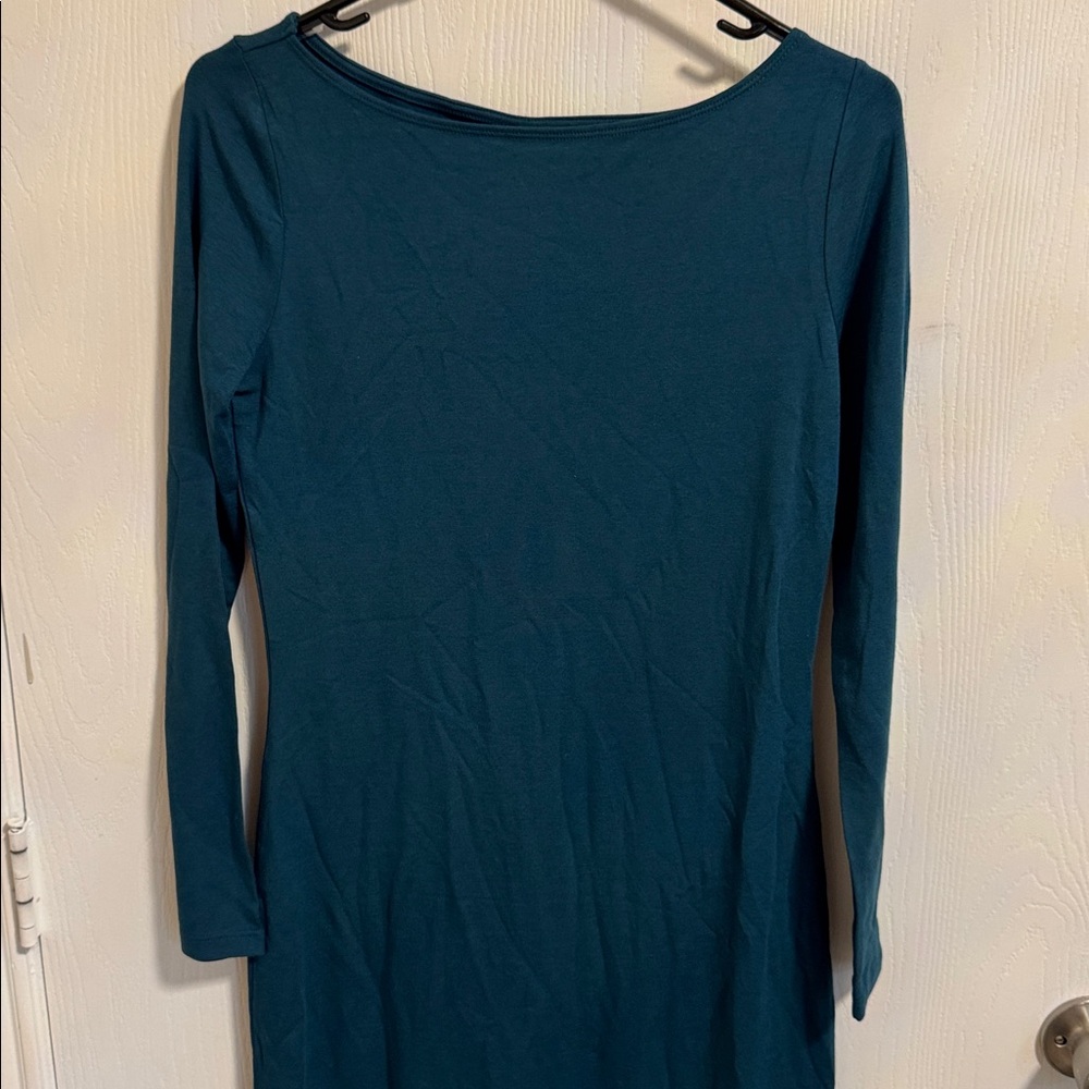 NWT  Wild Fable Medium teal‎ green sheath dress scoop neck long sleeves soft - Picture 2 of 9